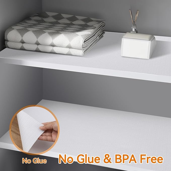 Shelf and Drawer Liner for Kitchen Cabinets Non-Adhesive, Strong Grip Non-Slip Thickened Cabinet Liners for Shelves, Waterproof Mats for Dresser Cupboard, White, 24 in x 10 Feet