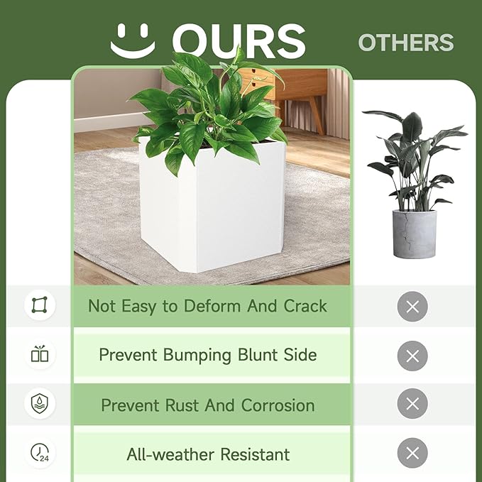 Steel Planter Box-26"x26"x26"-Large Square Planter Box-Outdoor Indoor-Cube Steel Planter Heavy Duty White Metal Planter Flower Pot Commercial Residential for Home Garden Porch Hotel Patio