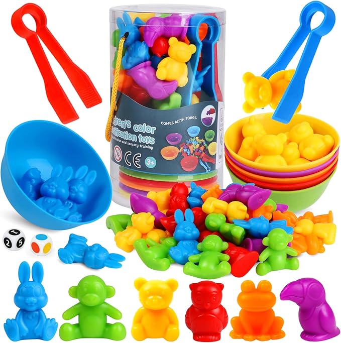 Counting Animals Color Sorting Matching Games with Sorting Bowls Montessori Sensory Early Educational Toys Learning Fine Motor Skill & Counting Math Toys Gift for 3 4 5 Year Old Boys Girls
