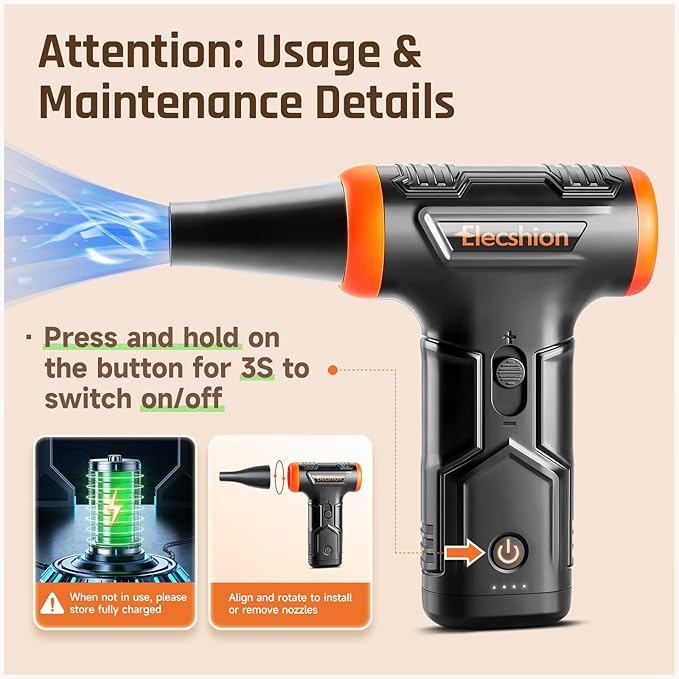 Electric Air Duster- 110000RPM 50m/s Super Power Compressed Air, Variable Speed Canned Air with Fast Charging, Mini Dust Blower for Computer, Keyboard, House, Outdoor and Car, Replace Air Can