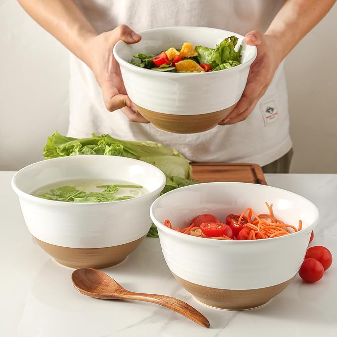 Hasense Soup Bowls, 7 Inch Large Cereal Bowls Set of 4, 40 OZ Ceramic Deep Salad Serving Bowls, Bowls Set for Pasta Pho Ramen Noodle Popcorn, Dishwasher Microwave Safe, White