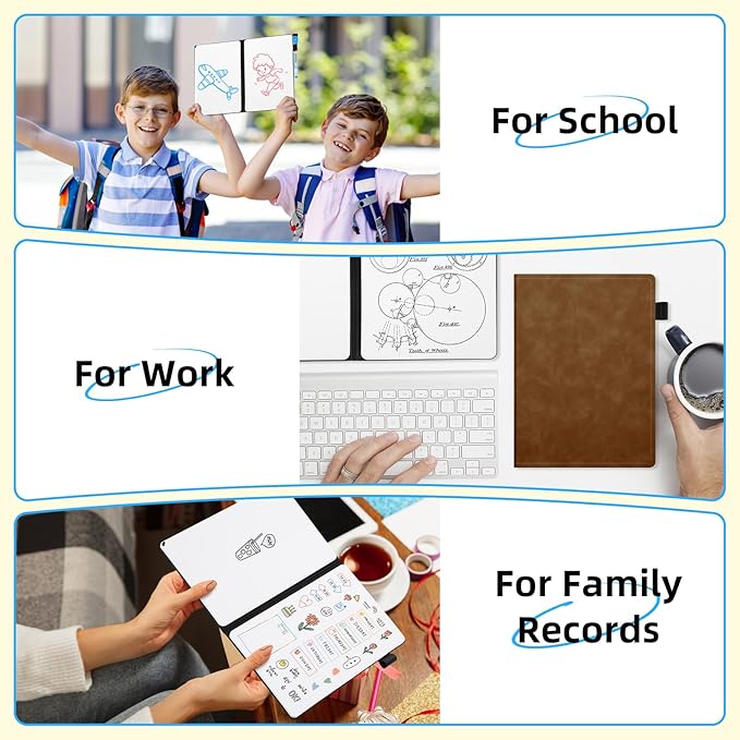 AGM Portable White Board Dry Erase Notebook, 8.4" x 6" Double Sided Folding Whiteboards with 3 Pens, Small Travel Dry Erase Board Skin-Friendly Material for Study, Meeting, Planning, Brown