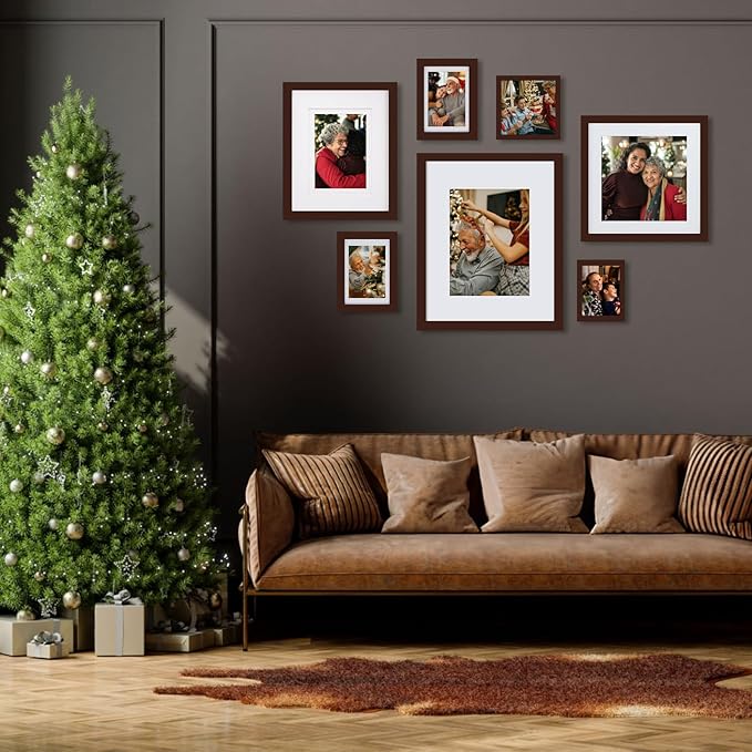Egofine 4x6 Picture Frame with Plexiglass, Display Pictures 3.5x5 with Mat or 4x6 Without Mat for Tabletop and Wall Mounting, Walnut Color