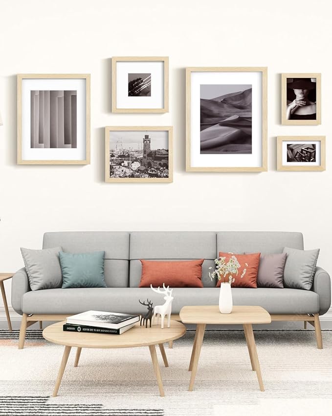 Egofine 6x8 Picture Frame Made of Solid Wood with Plexiglass, Display Pictures 4x6/5x7 with Mat or 6x8 Without Mat for Tabletop and Wall Mounting, Oak Wood