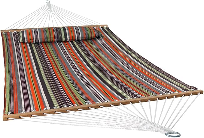 Sunnydaze Quilted Outdoor Hammock with Spreader Bars - Heavy-Duty 450-Pound Capacity Double Hammock for Outside - Canyon Sunset