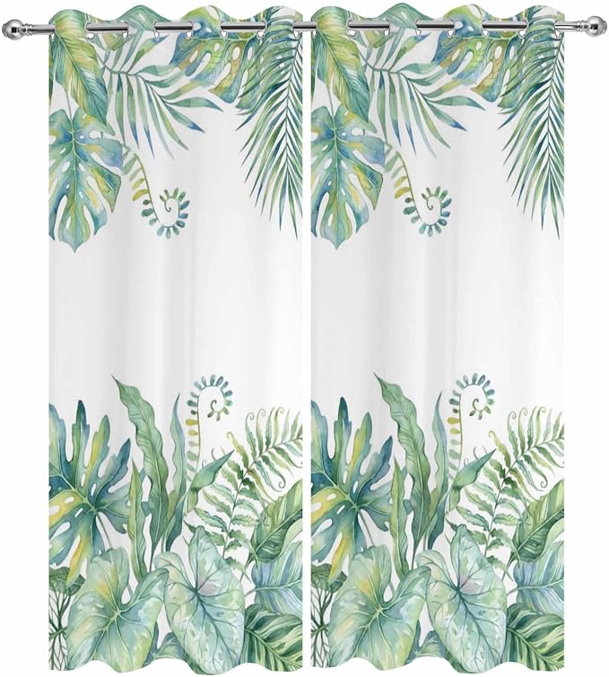 Leaves Outdoor Curtains for Patio Green Leaf Tropical Plants Farmhouse Pastoral