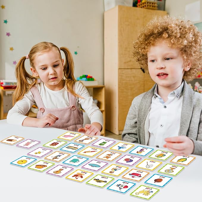CVC Word Games Kindergarten, Memory Games for Kids Ages 4-8 & Matching Games for Toddlers 3-5, 60 PCS Phonics Games Flash Cards, Educational Toys Homeschool Supplies for Boys and Girls