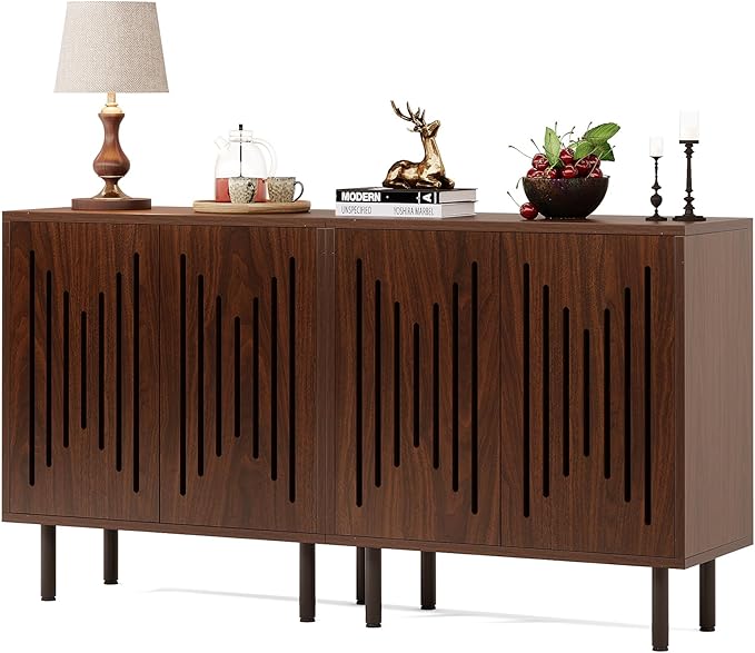 Tribesigns Set of 2 Sideboard Buffet with Storage, 59" Buffet Sideboard Cabinet with Adjustable Shelves, Accent Storage Cabinet for Living Room, Dark Brown