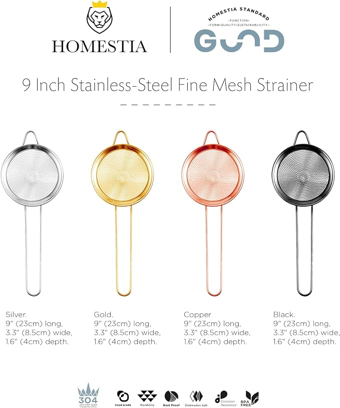 Homestia 304 Stainless Steel Fine Mesh Strainer