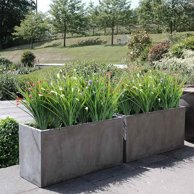 Melorca&Guilla Artificial Plants Outdoor 6PCS 23“ Fake Tall Grass,Fake Outdoor Plants,Faux Plants with Flowers for Garden Porch Window Box Shop Office Home Décor