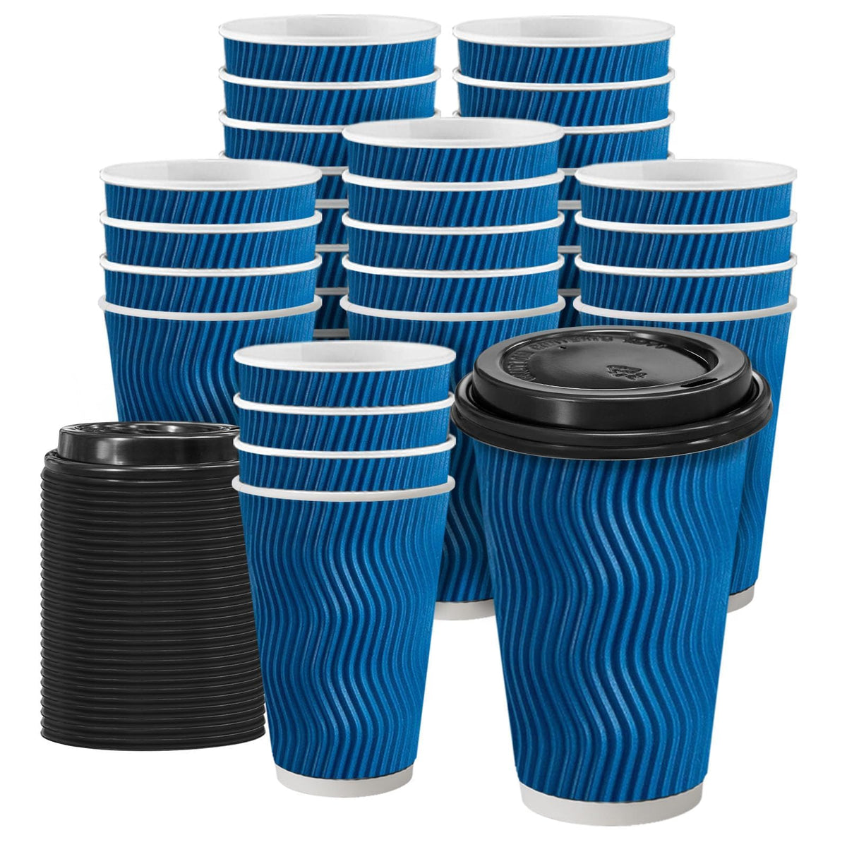 Clawsoff 100 Pack 12 oz Coffee Cups with Lids Disposable Insulated Cup Navy