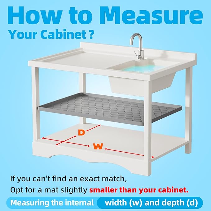 Silicone Under Sink Mat 31" x 22", kitchen Essentials and Gadgets, Shelf liner and Cabinet Protector, Home Organizers and Storage, Waterproof Bathroom Tray