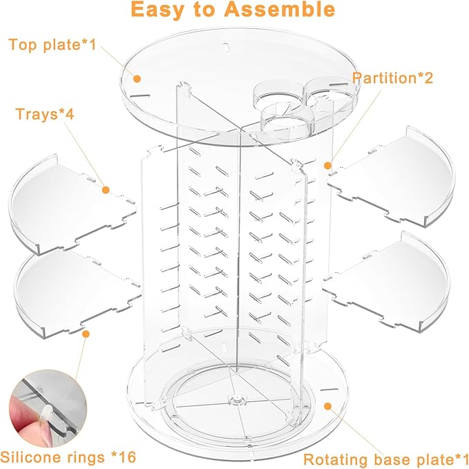 Rotating Makeup Organizer, DIY 8 Adjustable Layers Spinning Skincare Organizer, Cosmetic Display Case with Brush Holder Perfume Tray, Multi-Function Storage Carousel for Vanity Bathroom Countertop