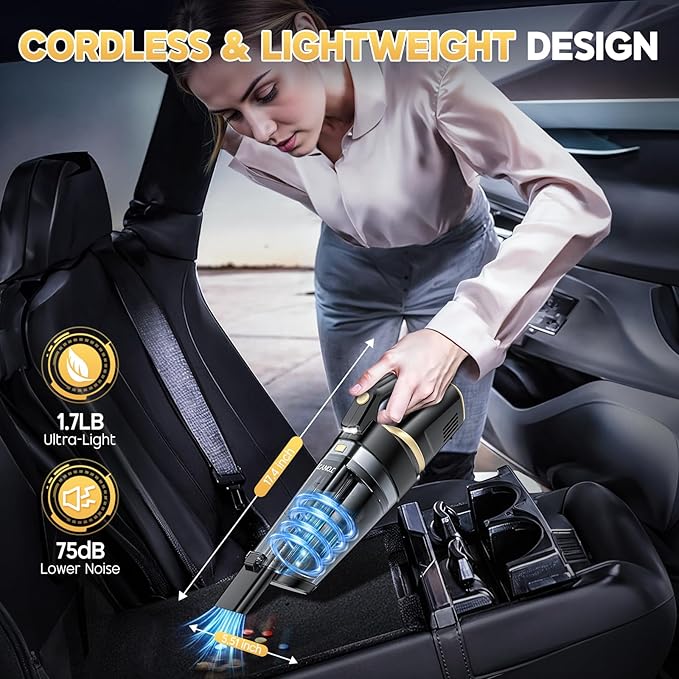 JONYJ Handheld Vacuum Cordless, 16000PA Strong Suction Hand Held Car Vacuum Cleaner, Portable Hand Vacuum Rechargeable with Multi-Nozzles & LED Light for Home, Car, Office, Pets