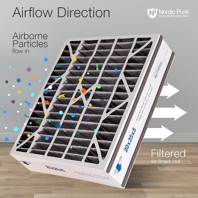 Nordic Pure 20x25x5 Air Bear Air Filter Replacement MERV 12 Pleated + Carbon 1