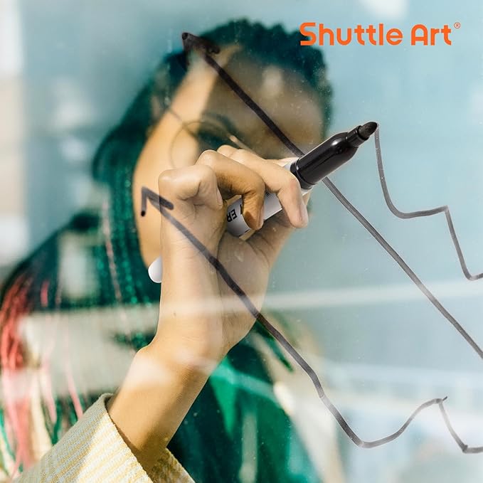 Shuttle Art Dry Erase Markers, 32 Pack Black Whiteboard Markers,Fine Tip Dry Erase Markers for Kids,Perfect for Writing on Whiteboards, Dry-Erase Boards,Mirror,Calender,School Office Supplies