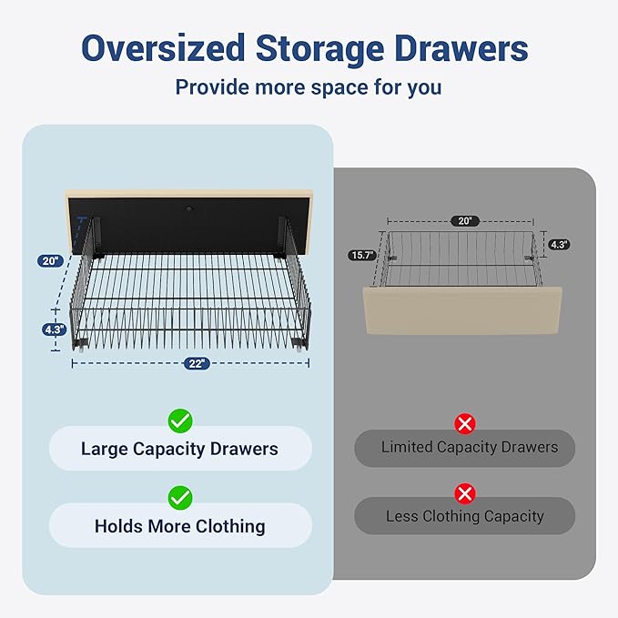 Allewie Vertical Tufted Full Size Upholstered Platform Bed Frame with 2-Tier LED Storage Headboard & 2 Storage Drawers, USB & Type-C Charging Ports, Noise-Free/No Box Spring Needed, Beige