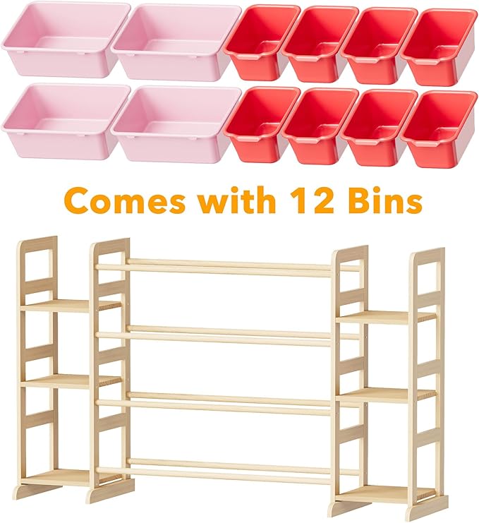 SpaceAid Toy Storage Organizer with 6 Shelves and 12 Bins, Toy Organizers Storage Bookshelf, Kids Bin Shelf Toys Box Bookcase for Bedroom Playroom Organization Room Decor, Red and Pink