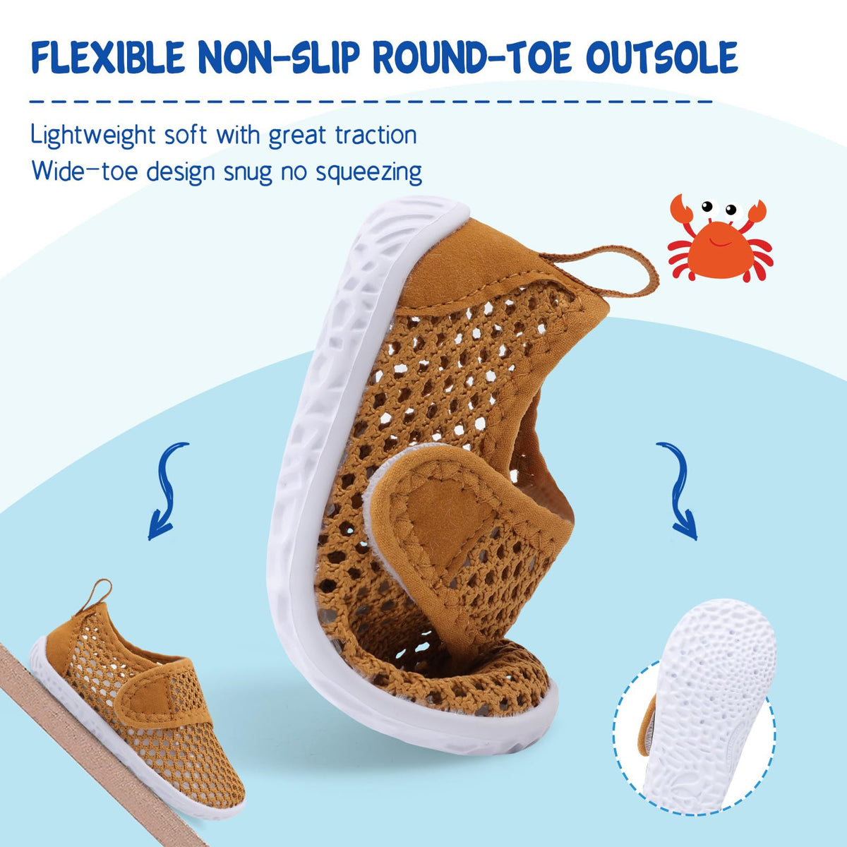 LeIsfIt Boys Girls Water Shoes Kids Aqua Socks Toddler Quick-Dry Swimming Shoes Non-Slip Summer Shoe for Beach Pool Surf, Brown, 11 Toddler