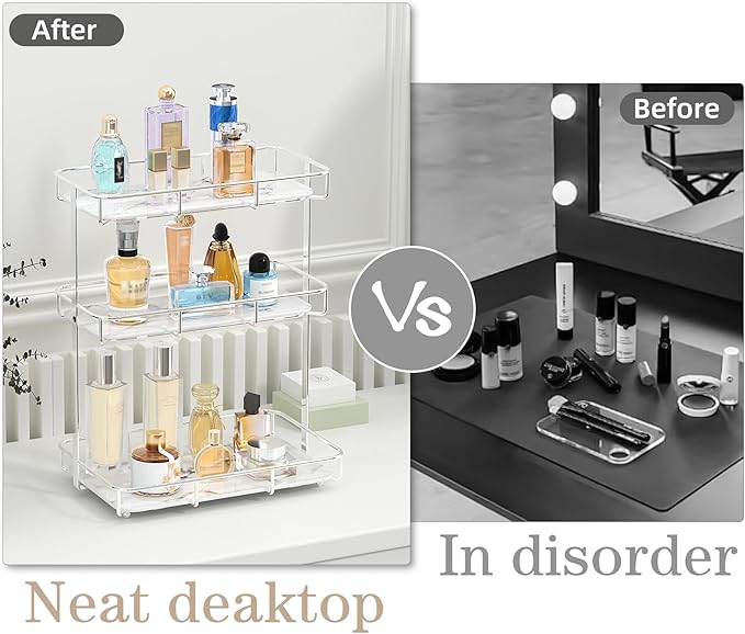 Bathroom Organizer Countertop Perfume Organizer Makeup Organizer Cosmetics Storage Display Rack Vanity Tray Dresser Stainless Steel Gold Shelf White Marble Ceramic Tray
