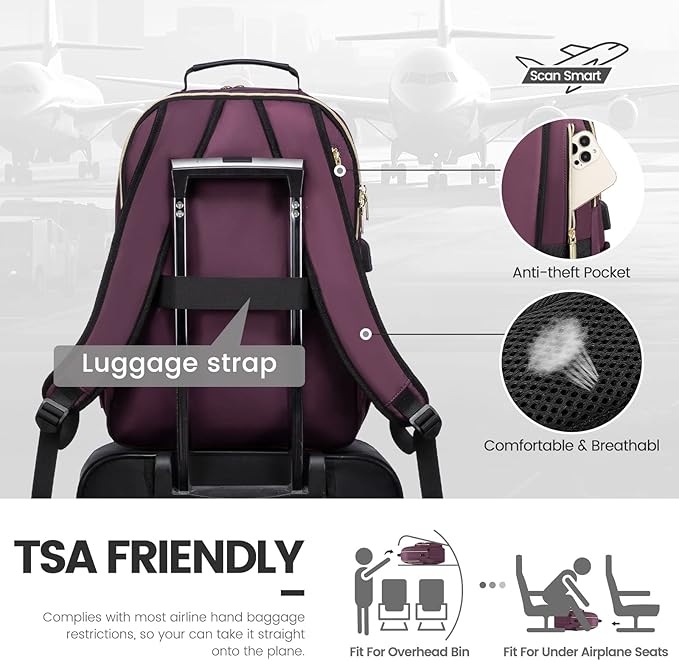LOVEVOOK Laptop Backpack for Women 18.4 inch,Cute Womens Travel Backpack Purse,Professional Laptop Computer Bag,Waterproof Work Business College Teacher Bag Carry on Backpack with USB Port,Deep Purple