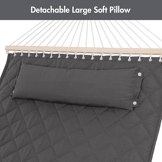 ANOW Double Hammock with 12FT Heavy Duty Steel Stand Included, 2 Person Hammock with Stand for Outdoors, 450 LBS Weight Capacity, Gray
