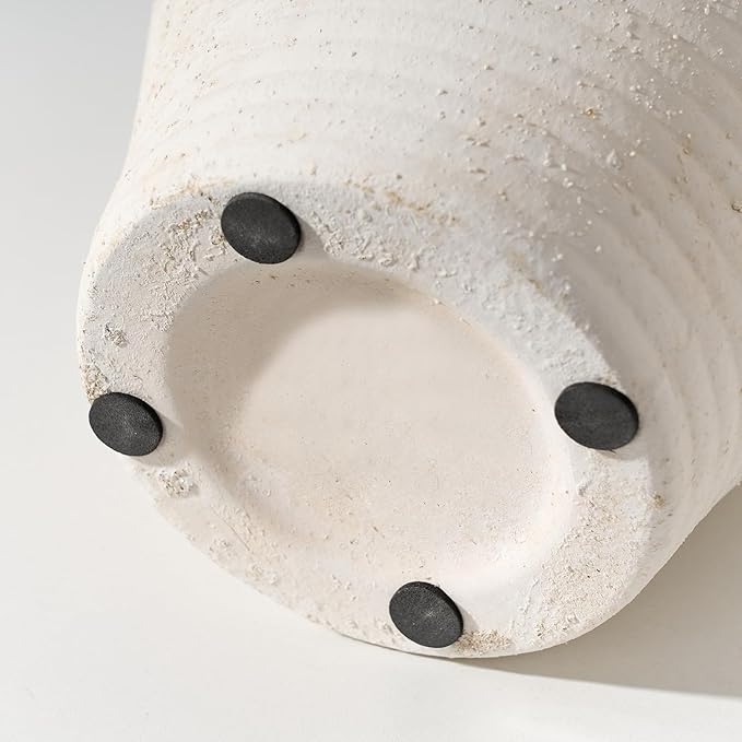 LUKA Ceramic Rustic Farmhouse Vase, 9.2 inch Whitewashed Terracotta Vase, Pottery Decorative Vases,Clay Decorative Vases for Home Decor, Table, Living Room, Shelf, Mantel Decoration(Off-White)