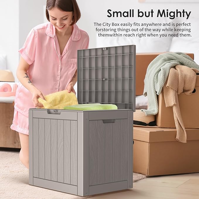 30 GallonOutdoor Storage Box,Resin Deck Boxes Waterproof, IndoorOutdoor Bin for Package Delivery, Patio Cushions, Gardening Tools, Lockable, UV Resistant