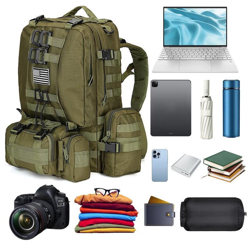 CALUOMATT Large Military Tactical Backpack for Men, 40-50L Backpacks for Women, Bug out Bag Army 3 Days Pack Bags Rucksack with Molle System Green