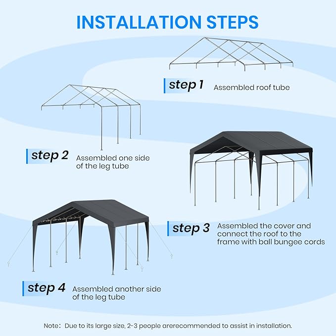 12x20 FT Heavy Duty Carport, Outdoor Portable Car Canopy Garage, Galvanized Steel Frame, UV-Resistant Waterproof PE Tarp Shelter for Vehicles, Boats, RVs, Driveway Carport, Gray