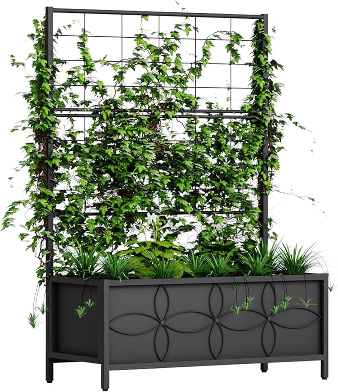 Zhongma Sturdy Raised Garden Bed with Trellis (15.75 x 35.43 x 48.8 in) for Vegetables Flower, Planter Box for Backyard Patio Balcony