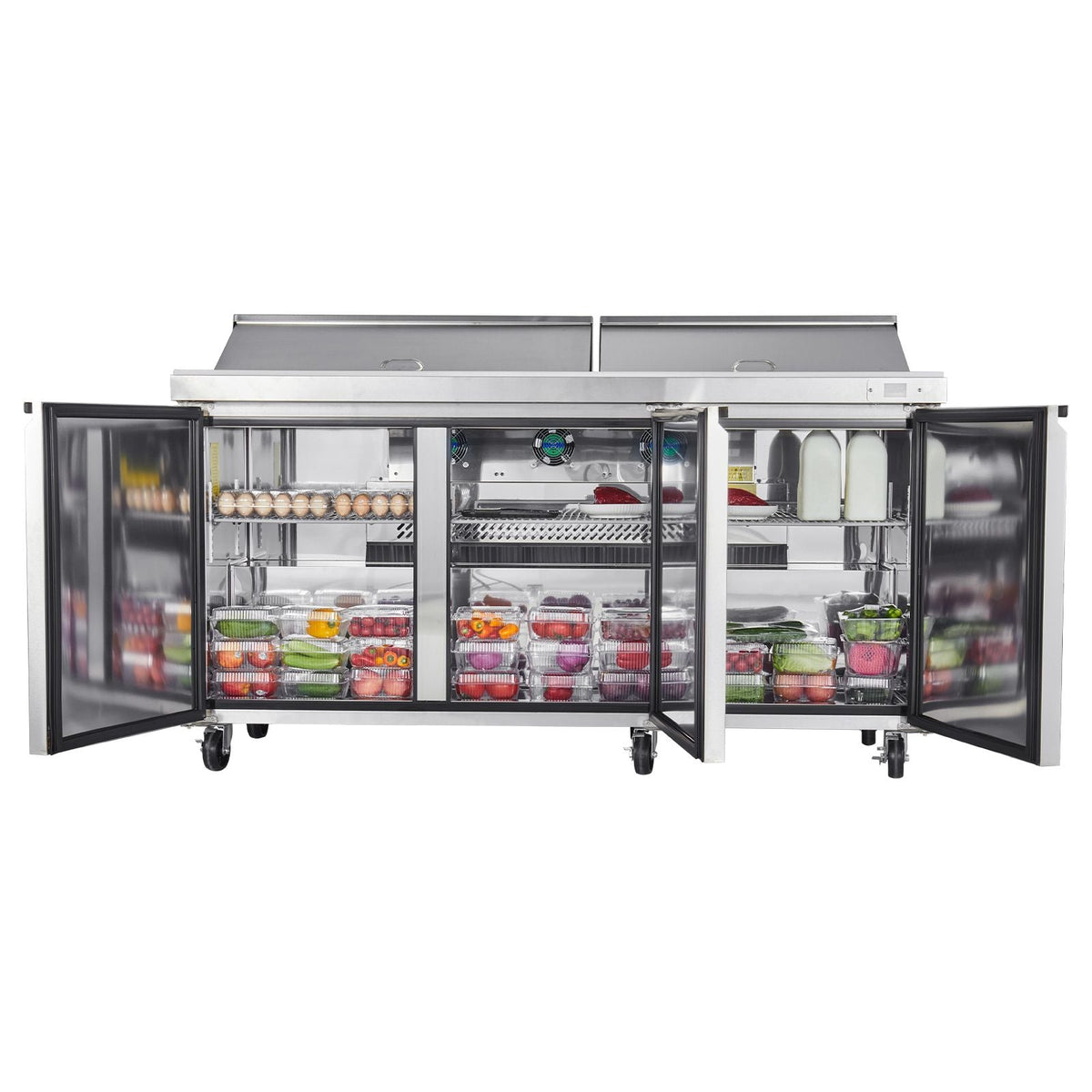 72"W Commercial Refrigerator, 18.7 Cu. Ft Sandwich Prep Refrigerated Table, Mega Top Food Prep Fridge with 18 Pans and Cutting Board, Stainless Steel Salad Prep Cooler for Restaurant, Food Truck