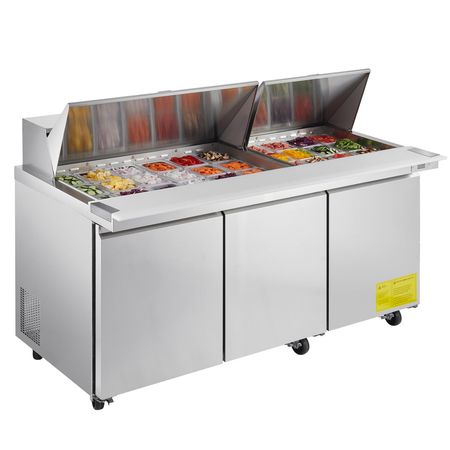 72"W Commercial Refrigerator, 18.7 Cu. Ft Sandwich Prep Refrigerated Table, Mega Top Food Prep Fridge with 30 Pans and Cutting Board, Stainless Steel Salad Prep Cooler for Restaurant, Food Truck