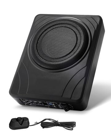 8" 300W Underseat Car Subwoofer, Slim Powered Car Subwoofers Under the Seat, Low Profile Audio Sub Built-in Amplifier, High/Low Level Input & Volume Controller for SUVs, Car, Truck, RV