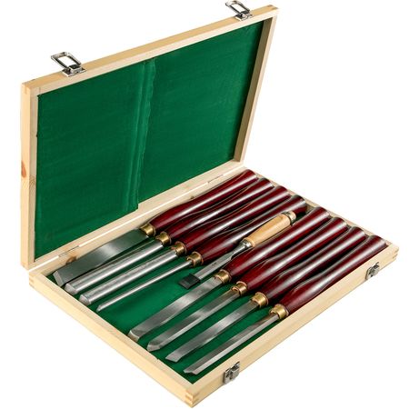 8-Piece Wood Lathe Chisel Kit, HSS Steel Blades, Woodworking Turning Tools with Wooden Storage Case, Ideal for Wood, Root, and Furniture Carving - Red