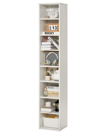 8 Tiers Narrow Bookshelf, 71 in Wooden Tall Open Bookcase with Height-Adjustable Shelf, Freestanding Display Storage Floor Bookcase Bookshelf for Library, Bedroom, Living Room, Office, White