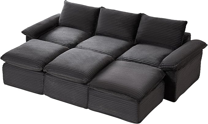 113.03" Sectional Couches for Living Room Modern Modular Sofa Couchs Upholstered Corduroy Boneless Couch Deep Seat Cloud Couch with Ottoman, No Assembly Required, Dark Gray