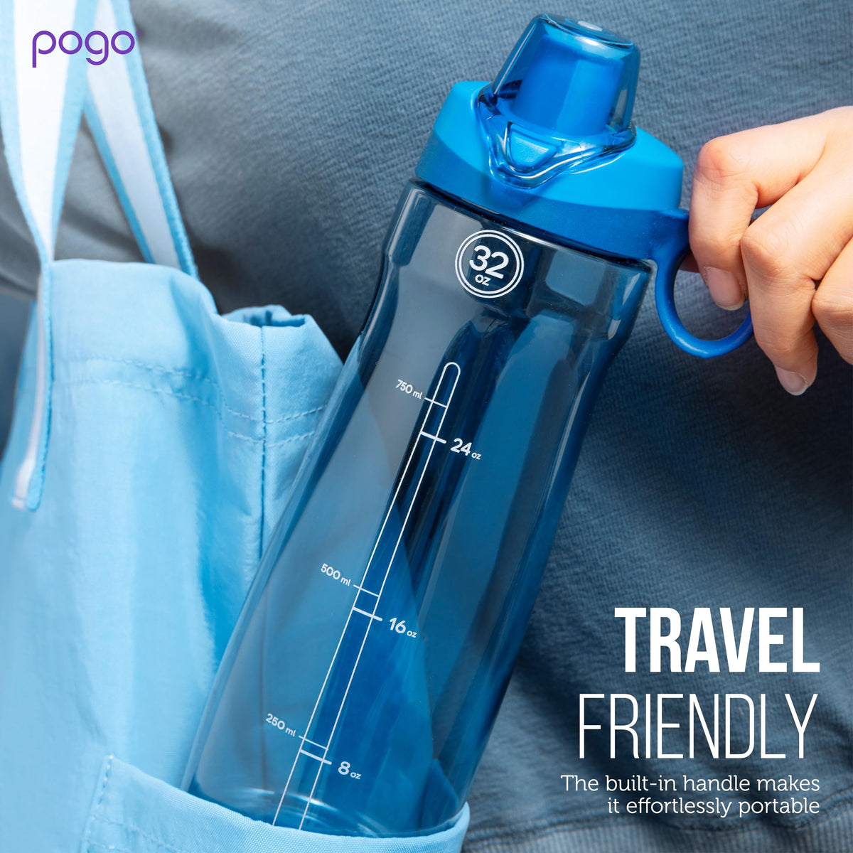 Pogo BPA-Free Tritan Plastic Water Bottle with Chug Lid, 32 Oz, Grey