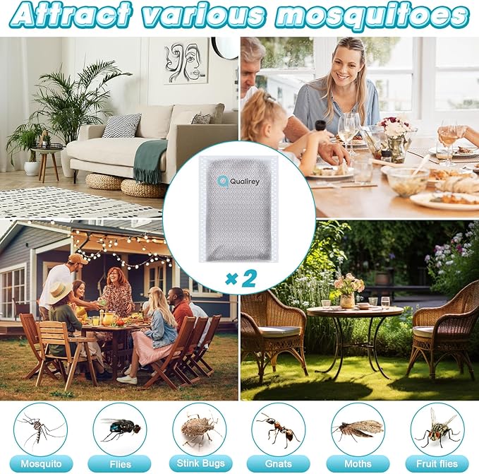 Qualirey 2 Pack Mosquito Attractant in Bulk, Lure for Bug Zapper Bait Refill Compatible with All Mosquito Trap Enhances Catch Rates for Indoor Outdoor Traps, Safe and Long Lasting
