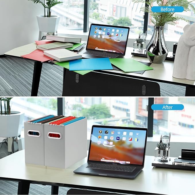 Oterri Cardboard File Organizer Box for Hanging File Folders Letter Size,File Box for Computer Desk,File Cabinet,Working Home,Office,Classroom (Grey, Letter Size - 8 Packs)
