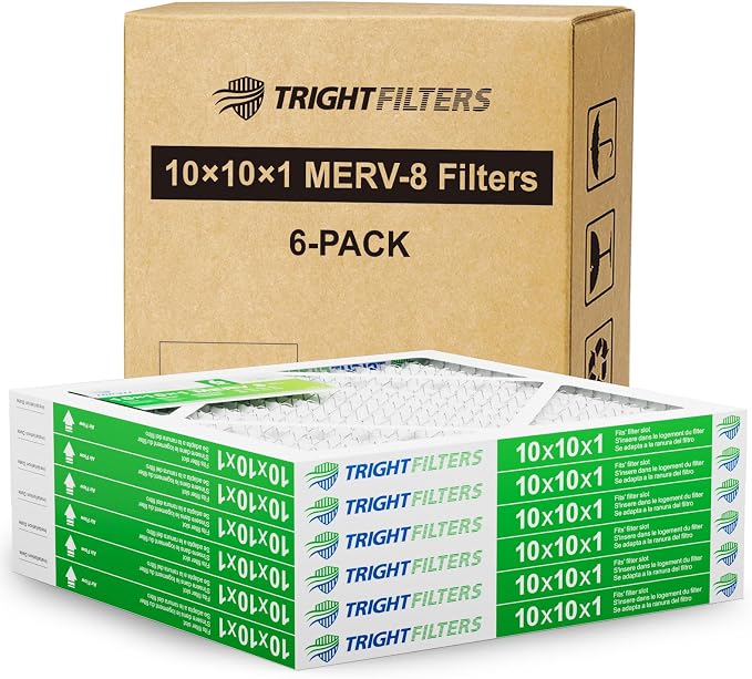 10x10x1 Air Filter 6 Pack, Durable MERV 8 Pleated Home HVAC AC Furnace Filters