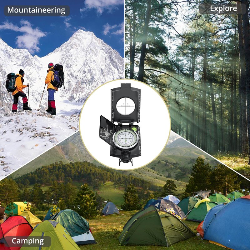 Anbte Compass Hiking Survival, IP65 Waterproof Metal Compass with Sighting Clinometer and Carry Bag, Multifunctional, Professional, for Camping Hunting Hiking Navigation, Black