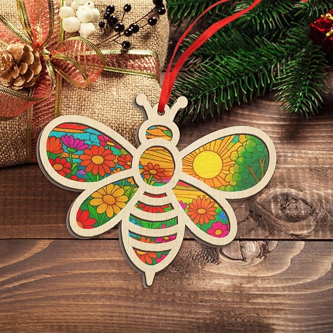 GEEMBI Christmas Team Gifts for Employees - Suncatcher Christmas Ornaments 2025 with Card for Tree Decorations - Thank You Appreciation Gifts for Employees Coworkers Teachers, Bee Gift for Women Men