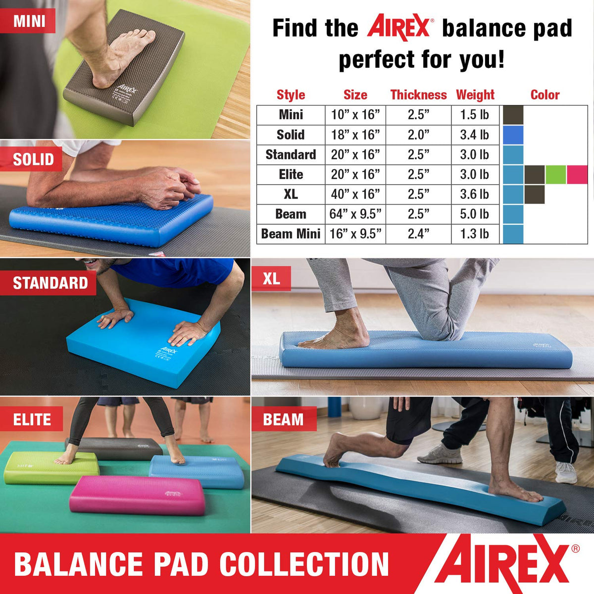 AIREX Elite Premium Non Slip Foam Balance Pad with Waterproof and Tear Proof Design for Workouts, Physical Therapy, and More, Lava Gray