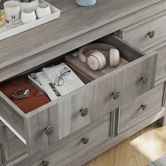 LGHM Long Dressers for Bedroom, Large 9 Drawers Dresser, Chests of Drawers TV Stands, Sturdy and Stable Storage Organizer - Thick Support Legs Design, 6" Deep Drawer for Bedroom,Living Room, Gray