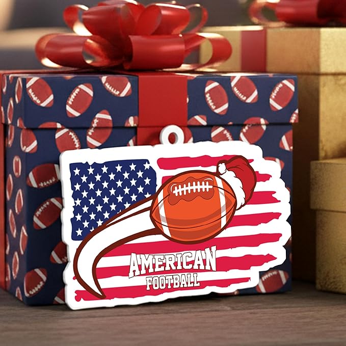 American Flag Football Christmas Ornaments 2025 - Acrylic Football Ornaments for Christmas Tree - US Flag Sports Themed Hanging Decor for Friends, Sport Player, Coaches, Teammates, Fans, Enthusiasts