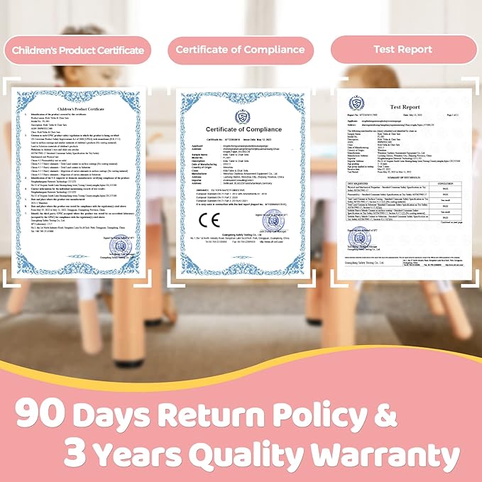 FUNLIO Kids Table and 2 Chairs Set, Height Adjustable Toddler Table and Chair Set for Ages 3-8, Easy to Wipe Arts & Crafts Table, for Classrooms/Daycares/Homes, CPC & CE Approved (3pcs Set) - Pink