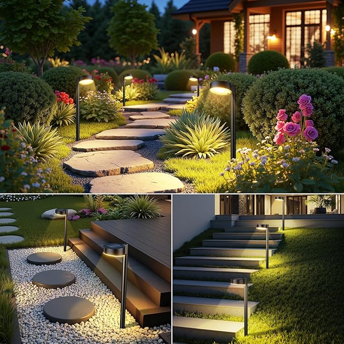 4 Pack Solar Pathway Lights Outdoor, Bright LED Solar Lights Outdoor Waterproof, Up to 12 Hrs Modern Path Lighting for Yard Garden Walkway Driveway Lawn Decor (4 Pack)