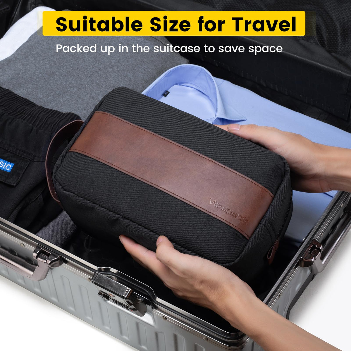 Vorspack Toiletry Bag for Men - Water Resistant Travel Bag for Toiletries, Accessories, Travel Essentials, Gifts - Black
