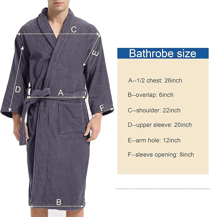 Classic Towels Bathrobe for men,Luxury Hotel Bathrobe,Cotton Terry Cloth Robe,Long Unisex Thick Plush Robe